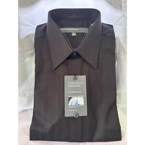 Perry Ellis Portfolio Mens Dress Shirt, Black,‎ Long Sleeve, Size 16 34/35